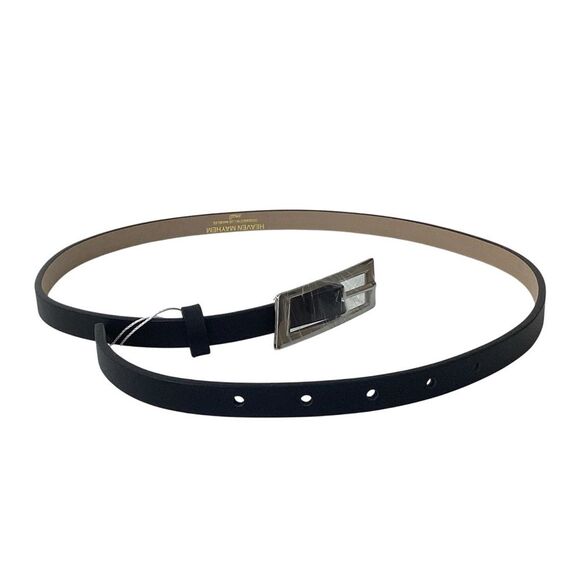 HEAVEN MAYHEM NWT Size S Capsule Belt Black Leather Silver Buckle Skinny Belt - Picture 4 of 10